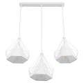 GloboStar® EIFFEL 61570 Vintage Κρεμαστό Φωτιστικό Οροφής Τρίφωτο 3 x E27 Λευκό Μεταλλικό Πλέγμα με Λευκό Ύφασμα Μ68 x Π25 x Υ130cm