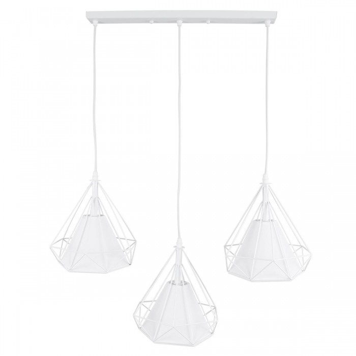 GloboStar® EIFFEL 61570 Vintage Κρεμαστό Φωτιστικό Οροφής Τρίφωτο 3 x E27 Λευκό Μεταλλικό Πλέγμα με Λευκό Ύφασμα Μ68 x Π25 x Υ130cm