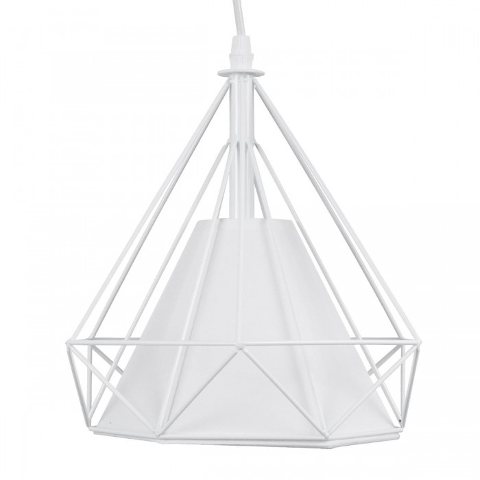 GloboStar® EIFFEL 61570 Vintage Κρεμαστό Φωτιστικό Οροφής Τρίφωτο 3 x E27 Λευκό Μεταλλικό Πλέγμα με Λευκό Ύφασμα Μ68 x Π25 x Υ130cm