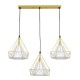 GloboStar® EIFFEL 61571 Vintage Κρεμαστό Φωτιστικό Οροφής Τρίφωτο 3 x E27 Χρυσό Μεταλλικό Πλέγμα με Λευκό Ύφασμα Μ68 x Π25 x Υ130cm