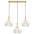 GloboStar® EIFFEL 61571 Vintage Κρεμαστό Φωτιστικό Οροφής Τρίφωτο 3 x E27 Χρυσό Μεταλλικό Πλέγμα με Λευκό Ύφασμα Μ68 x Π25 x Υ130cm