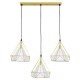 GloboStar® EIFFEL 61571 Vintage Κρεμαστό Φωτιστικό Οροφής Τρίφωτο 3 x E27 Χρυσό Μεταλλικό Πλέγμα με Λευκό Ύφασμα Μ68 x Π25 x Υ130cm