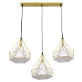 GloboStar® EIFFEL 61571 Vintage Κρεμαστό Φωτιστικό Οροφής Τρίφωτο 3 x E27 Χρυσό Μεταλλικό Πλέγμα με Λευκό Ύφασμα Μ68 x Π25 x Υ130cm