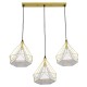 GloboStar® EIFFEL 61571 Vintage Κρεμαστό Φωτιστικό Οροφής Τρίφωτο 3 x E27 Χρυσό Μεταλλικό Πλέγμα με Λευκό Ύφασμα Μ68 x Π25 x Υ130cm