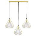 GloboStar® EIFFEL 61571 Vintage Κρεμαστό Φωτιστικό Οροφής Τρίφωτο 3 x E27 Χρυσό Μεταλλικό Πλέγμα με Λευκό Ύφασμα Μ68 x Π25 x Υ130cm