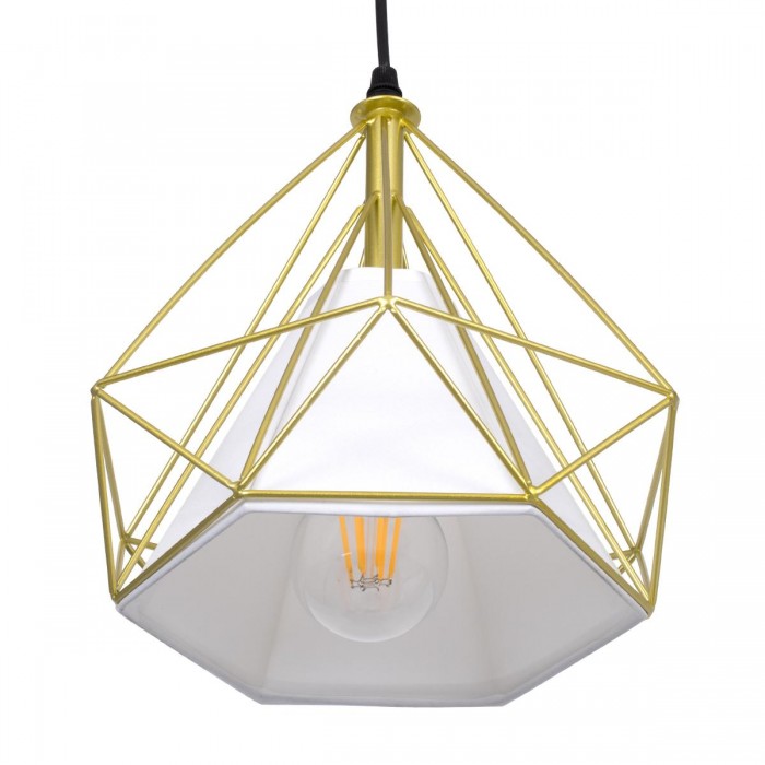 GloboStar® EIFFEL 61571 Vintage Κρεμαστό Φωτιστικό Οροφής Τρίφωτο 3 x E27 Χρυσό Μεταλλικό Πλέγμα με Λευκό Ύφασμα Μ68 x Π25 x Υ130cm