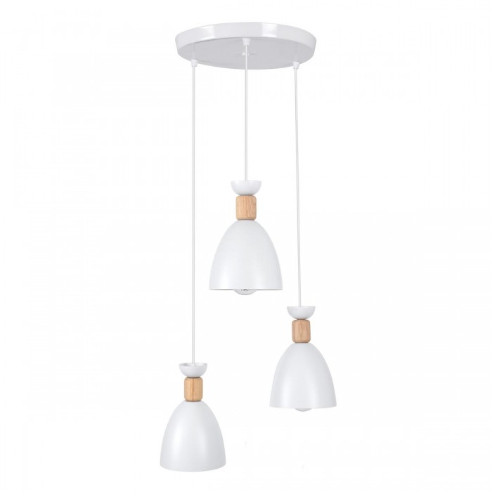 GloboStar® AVA 61573 Μοντέρνο Κρεμαστό Φωτιστικό Καμπάνα Τρίφωτο 3 x E27 IP20 Λευκό Μέταλλο με Μπεζ Ξύλο - Μ35 x Π35 x Υ130cm GloboStar® AVA 61573 Μοντέρνο Κρεμαστό Φωτιστικό Καμπάνα Τρίφωτο 3 x E27 IP20 Λευκό Μέταλλο με Μπεζ Ξύλο - Μ35 x Π35 x Υ130cm