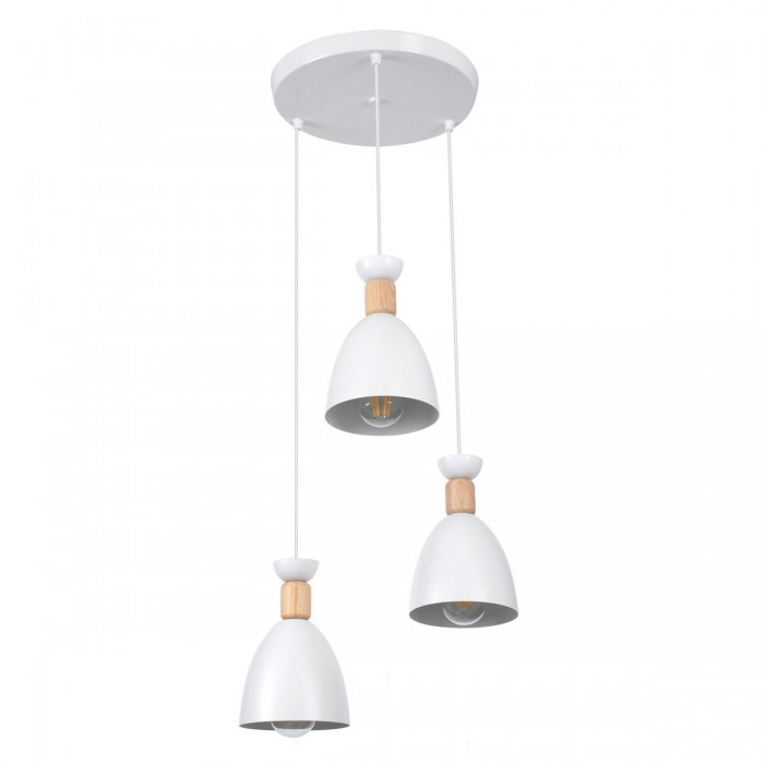 GloboStar® AVA 61573 Μοντέρνο Κρεμαστό Φωτιστικό Καμπάνα Τρίφωτο 3 x E27 IP20 Λευκό Μέταλλο με Μπεζ Ξύλο - Μ35 x Π35 x Υ130cm GloboStar® AVA 61573 Μοντέρνο Κρεμαστό Φωτιστικό Καμπάνα Τρίφωτο 3 x E27 IP20 Λευκό Μέταλλο με Μπεζ Ξύλο - Μ35 x Π35 x Υ130cm