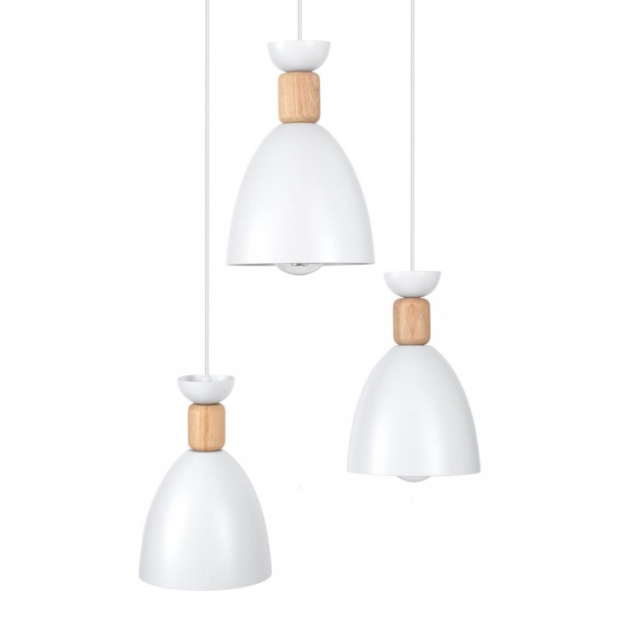GloboStar® AVA 61573 Μοντέρνο Κρεμαστό Φωτιστικό Καμπάνα Τρίφωτο 3 x E27 IP20 Λευκό Μέταλλο με Μπεζ Ξύλο - Μ35 x Π35 x Υ130cm GloboStar® AVA 61573 Μοντέρνο Κρεμαστό Φωτιστικό Καμπάνα Τρίφωτο 3 x E27 IP20 Λευκό Μέταλλο με Μπεζ Ξύλο - Μ35 x Π35 x Υ130cm