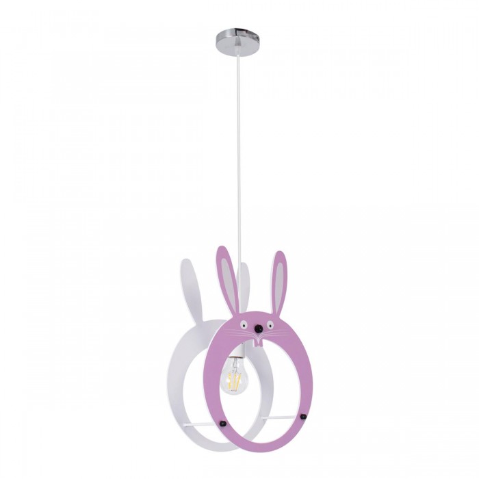 GloboStar® BUNNY 61577 Μοντέρνο Παιδικό Κρεμαστό Φωτιστικό Οροφής Μονόφωτο 1 x E27 Ροζ PVC Φιγούρα Λαγουδάκι Μ27.2 x Π15.5 x Υ40cm