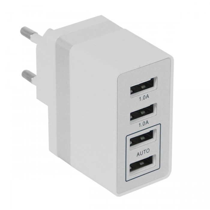 Φορτιστής USB 4 Θέσεων Wall Adapter 2 x AUTO 2.1A & 2 x 1A 5V DC Λευκός με Χρώμιο GloboStar 69997 Φορτιστής USB 4 Θέσεων Wall Adapter 2 x AUTO 2.1A & 2 x 1A 5V DC Λευκός με Χρώμιο GloboStar 69997
