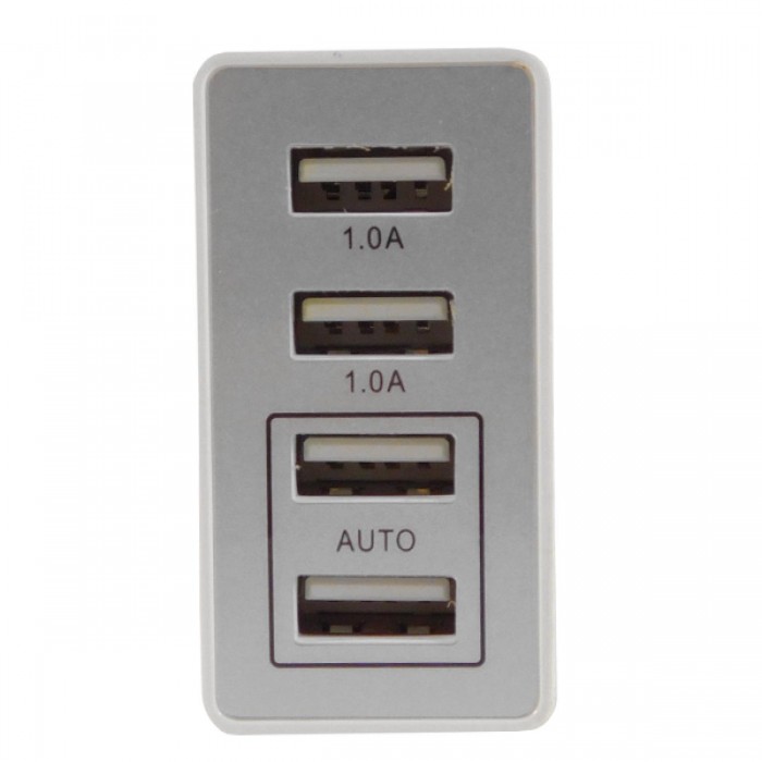 Φορτιστής USB 4 Θέσεων Wall Adapter 2 x AUTO 2.1A & 2 x 1A 5V DC Λευκός με Χρώμιο GloboStar 69997 Φορτιστής USB 4 Θέσεων Wall Adapter 2 x AUTO 2.1A & 2 x 1A 5V DC Λευκός με Χρώμιο GloboStar 69997