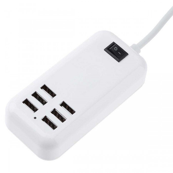 Φορτιστής USB 6 Θέσεων με ON / OFF Διακόπτη 4A 20 Watt 5V DC Λευκός GloboStar 69998 Φορτιστής USB 6 Θέσεων με ON / OFF Διακόπτη 4A 20 Watt 5V DC Λευκός GloboStar 69998