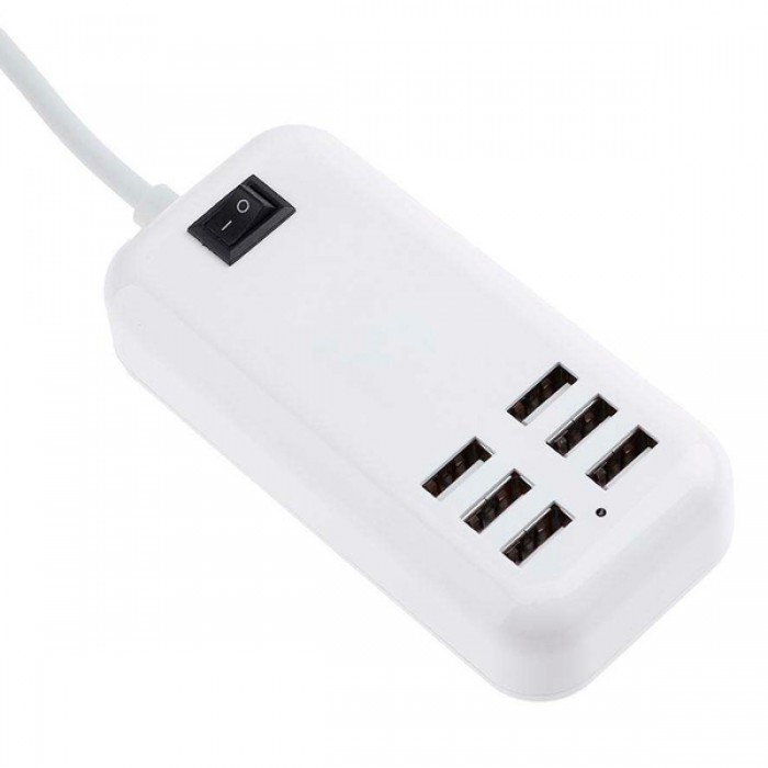 Φορτιστής USB 6 Θέσεων με ON / OFF Διακόπτη 4A 20 Watt 5V DC Λευκός GloboStar 69998 Φορτιστής USB 6 Θέσεων με ON / OFF Διακόπτη 4A 20 Watt 5V DC Λευκός GloboStar 69998