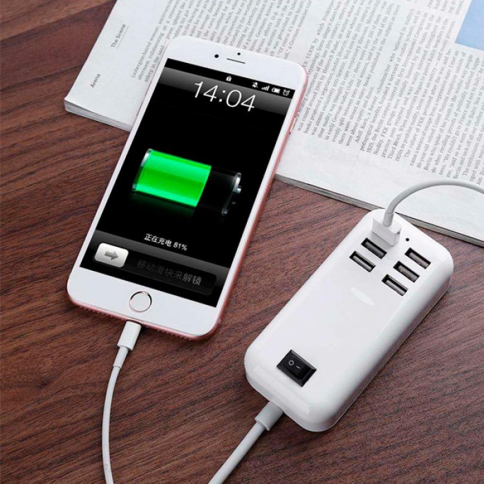 Φορτιστής USB 6 Θέσεων με ON / OFF Διακόπτη 4A 20 Watt 5V DC Λευκός GloboStar 69998 Φορτιστής USB 6 Θέσεων με ON / OFF Διακόπτη 4A 20 Watt 5V DC Λευκός GloboStar 69998