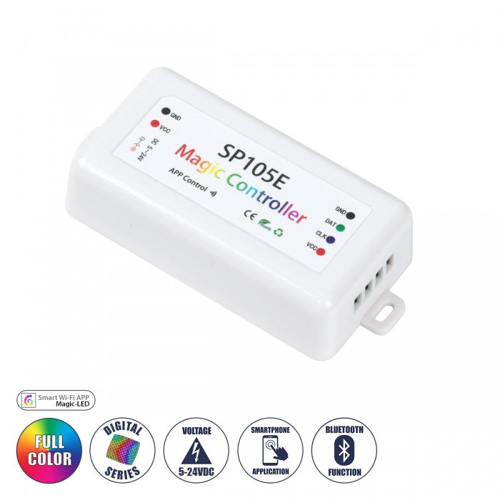 GLOBOSTAR® SP105E 70039 WiFi 2.4G Ψηφιακός Pixel Addressable Controller DC 5-12-24V IP20 - WiFi 2.4G - SPI/TTL Protocol 2048 IC - Μ8.5 x Π4.5 x Υ2.2cm - 2 Χρόνια Εγγύηση