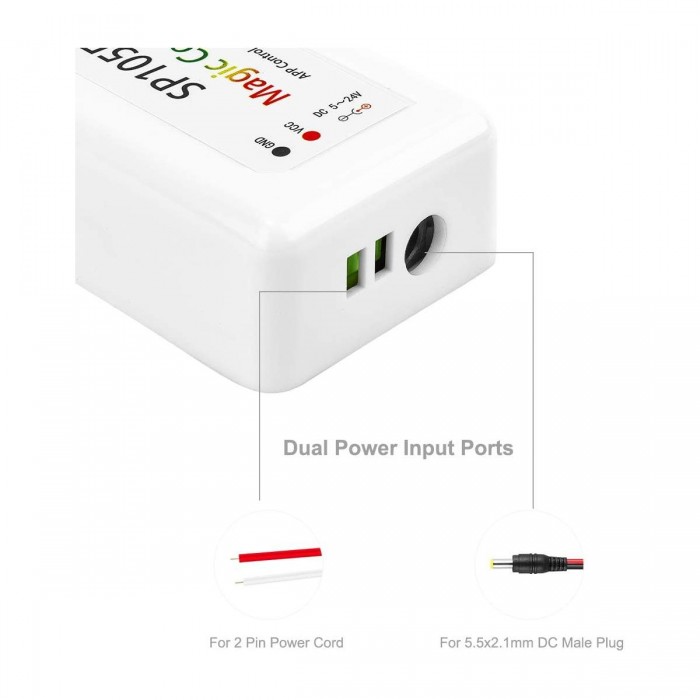 GLOBOSTAR® SP105E 70039 WiFi 2.4G Ψηφιακός Pixel Addressable Controller DC 5-12-24V IP20 - WiFi 2.4G - SPI/TTL Protocol 2048 IC - Μ8.5 x Π4.5 x Υ2.2cm - 2 Χρόνια Εγγύηση