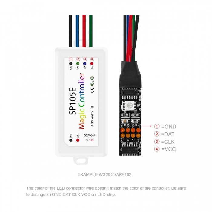 GLOBOSTAR® SP105E 70039 WiFi 2.4G Ψηφιακός Pixel Addressable Controller DC 5-12-24V IP20 - WiFi 2.4G - SPI/TTL Protocol 2048 IC - Μ8.5 x Π4.5 x Υ2.2cm - 2 Χρόνια Εγγύηση