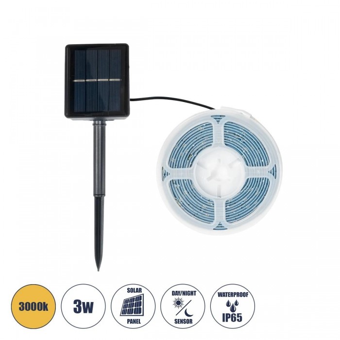 GloboStar® 70420 Αυτόνομο Ηλιακό Φωτοβολταϊκό Σετ με 3m Ταινία LED 180 SMD 2835 Chips 3W 120° IP65 300lm Θερμό Λευκό 3000k - Μ300 x Π0.7 x Υ0.3cm GloboStar® 70420 Αυτόνομο Ηλιακό Φωτοβολταϊκό Σετ με 3m Ταινία LED 180 SMD 2835 Chips 3W 120° IP65 300lm Θερμό Λευκό 3000k - Μ300 x Π0.7 x Υ0.3cm