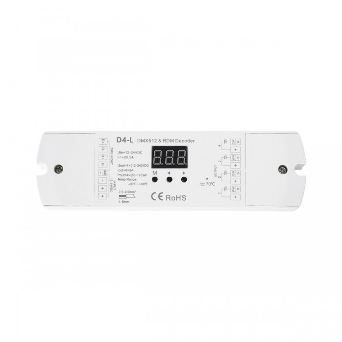 GloboStar® 70668 D4-L SKYDANCE DC DMX & RDM Dimmer High Speed Controller / Decoder 4 Καναλιών DC 12-24V 4 x 5A 120W - Max 20.5A 480W - IP20 Μ17 x Π5 x Υ2.5cm - 5 Years Warranty GloboStar® 70668 D4-L SKYDANCE DC DMX & RDM Dimmer High Speed Controller / Decoder 4 Καναλιών DC 12-24V 4 x 5A 120W - Max 20.5A 480W - IP20 Μ17 x Π5 x Υ2.5cm - 5 Years Warranty