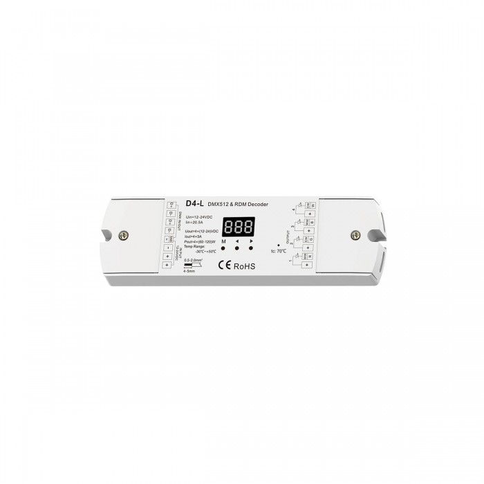 GloboStar® 70668 D4-L SKYDANCE DC DMX & RDM Dimmer High Speed Controller / Decoder 4 Καναλιών DC 12-24V 4 x 5A 120W - Max 20.5A 480W - IP20 Μ17 x Π5 x Υ2.5cm - 5 Years Warranty GloboStar® 70668 D4-L SKYDANCE DC DMX & RDM Dimmer High Speed Controller / Decoder 4 Καναλιών DC 12-24V 4 x 5A 120W - Max 20.5A 480W - IP20 Μ17 x Π5 x Υ2.5cm - 5 Years Warranty