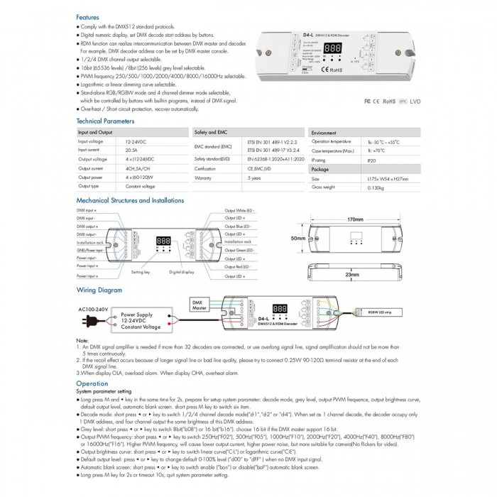 GloboStar® 70668 D4-L SKYDANCE DC DMX & RDM Dimmer High Speed Controller / Decoder 4 Καναλιών DC 12-24V 4 x 5A 120W - Max 20.5A 480W - IP20 Μ17 x Π5 x Υ2.5cm - 5 Years Warranty GloboStar® 70668 D4-L SKYDANCE DC DMX & RDM Dimmer High Speed Controller / Decoder 4 Καναλιών DC 12-24V 4 x 5A 120W - Max 20.5A 480W - IP20 Μ17 x Π5 x Υ2.5cm - 5 Years Warranty