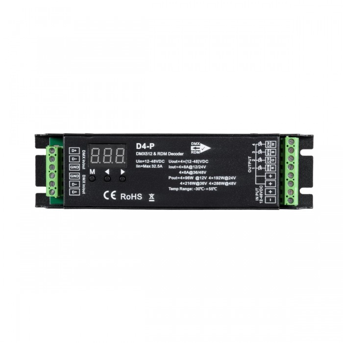 GloboStar® 70669 D4-P SKYDANCE DC DMX & RDM Dimmer High Speed Controller / Decoder 4 Καναλιών DC 12-48V 4 x 8A 384W - Max 32.5A 1152W - IP20 Μ17.5 x Π4.5 x Υ2.8cm - 5 Years Warranty GloboStar® 70669 D4-P SKYDANCE DC DMX & RDM Dimmer High Speed Controller / Decoder 4 Καναλιών DC 12-48V 4 x 8A 384W - Max 32.5A 1152W - IP20 Μ17.5 x Π4.5 x Υ2.8cm - 5 Years Warranty