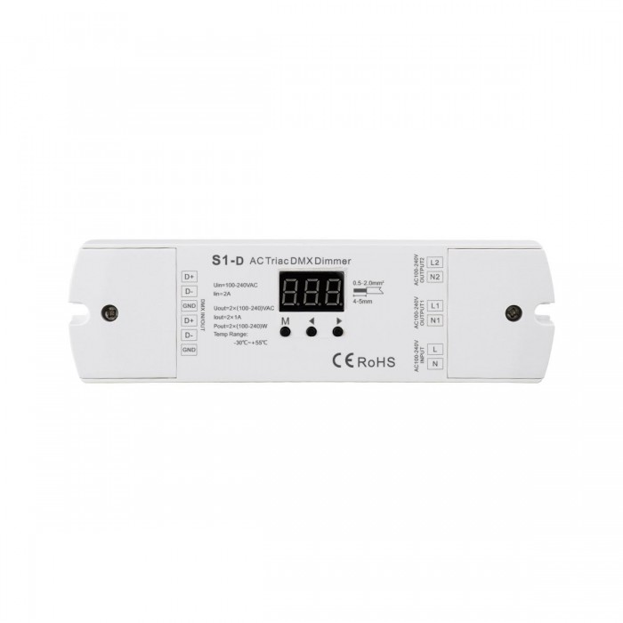 GloboStar® 70671 S1-D SKYDANCE AC Triac DMX Dimmer 2 Καναλιών AC 100-240V 2 x 1A 240W - Max 2A 480W - IP20 Μ16.7 x Π5 x Υ2.4cm - 5 Years Warranty GloboStar® 70671 S1-D SKYDANCE AC Triac DMX Dimmer 2 Καναλιών AC 100-240V 2 x 1A 240W - Max 2A 480W - IP20 Μ16.7 x Π5 x Υ2.4cm - 5 Years Warranty