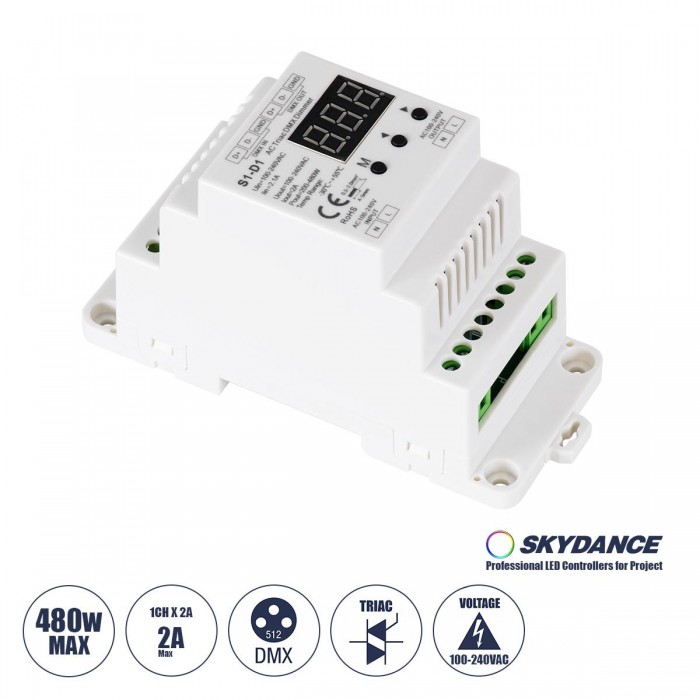 GloboStar® 70672 S1-D1 SKYDANCE AC Triac DMX Dimmer Din Rail Ράγας 1 Καναλιού AC 100-240V 1 x 2A 480W - Max 2A 480W - IP20 DMX512 Μ11.5 x Π5 x Υ6.5cm - 5 Years Warranty GloboStar® 70672 S1-D1 SKYDANCE AC Triac DMX Dimmer Din Rail Ράγας 1 Καναλιού AC 100-240V 1 x 2A 480W - Max 2A 480W - IP20 DMX512 Μ11.5 x Π5 x Υ6.5cm - 5 Years Warranty