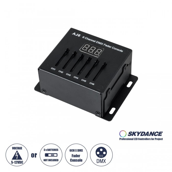 GloboStar® 70675 AJ6 SKYDANCE DMX 6 Channel Fader Console - Κονσόλα Φωτισμού 6 Καναλιών DMX DC 5-12V ή 3 x AAA Μπαταρίες - IP20 Μ10 x Π7 x Υ4cm - 5 Years Warranty GloboStar® 70675 AJ6 SKYDANCE DMX 6 Channel Fader Console - Κονσόλα Φωτισμού 6 Καναλιών DMX DC 5-12V ή 3 x AAA Μπαταρίες - IP20 Μ10 x Π7 x Υ4cm - 5 Years Warranty