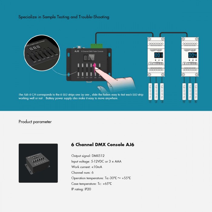 GloboStar® 70675 AJ6 SKYDANCE DMX 6 Channel Fader Console - Κονσόλα Φωτισμού 6 Καναλιών DMX DC 5-12V ή 3 x AAA Μπαταρίες - IP20 Μ10 x Π7 x Υ4cm - 5 Years Warranty GloboStar® 70675 AJ6 SKYDANCE DMX 6 Channel Fader Console - Κονσόλα Φωτισμού 6 Καναλιών DMX DC 5-12V ή 3 x AAA Μπαταρίες - IP20 Μ10 x Π7 x Υ4cm - 5 Years Warranty