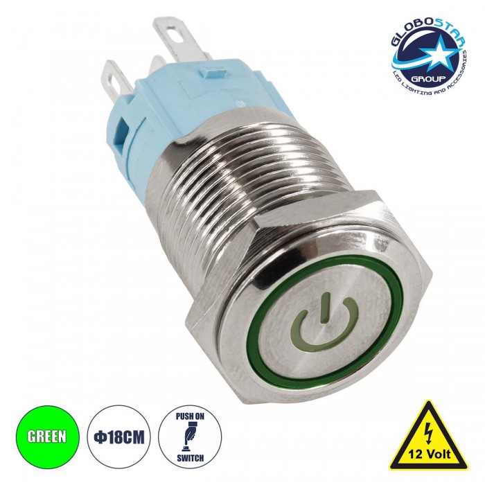GloboStar® 70787 LED Φωτιζόμενος Διακόπτης Χωνευτός - Μπουτόν PUSH On Ανοξείδωτος DC 12V με Angel Eye Αδιάβροχο Φ18mm IP67 Πράσινο GloboStar® 70787 LED Φωτιζόμενος Διακόπτης Χωνευτός - Μπουτόν PUSH On Ανοξείδωτος DC 12V με Angel Eye Αδιάβροχο Φ18mm IP67 Πράσινο