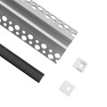 GloboStar® PLASTERBOARD-PROFILE 70822-3M Προφίλ Αλουμινίου - Βάση & Ψύκτρα Ταινίας LED με Μαύρο Φιμέ Κάλυμμα - Χωνευτή Γωνιακή Χρήση σε Εξωτερική Γωνία Γυψοσανίδας - Trimless - Πατητό Κάλυμμα - Ασημί - 3 Μέτρα - Πακέτο 5 Τεμαχίων - Μ300 x Π4.5 x Υ2cm