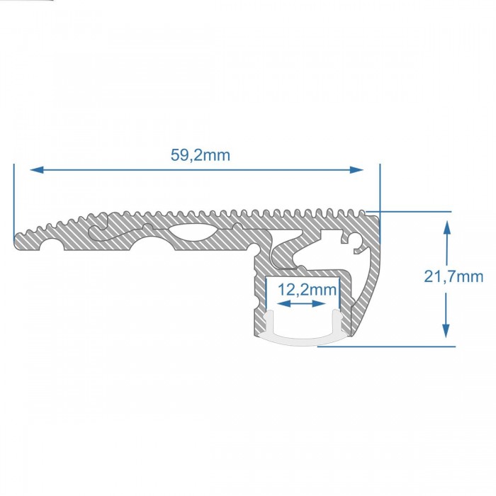GloboStar® STAIR-PROFILE 70823-1M Προφίλ Αλουμινίου - Βάση & Ψύκτρα Ταινίας LED με Λευκό Γαλακτερό Κάλυμμα - Χρήση σε Σκαλοπάτια - Πατητό Κάλυμμα - Ασημί - 1 Μέτρο - Μ100 x Π6 x Υ2.1cm