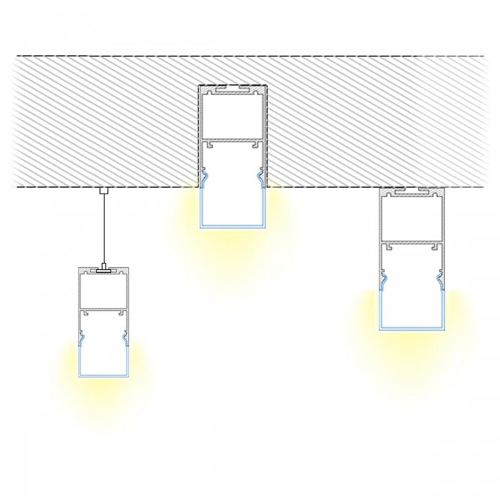 GloboStar® SURFACEPENDANT-PROFILE 70830-3M Προφίλ Αλουμινίου - Βάση & Ψύκτρα Ταινίας LED με Λευκό Γαλακτερό Κάλυμμα - Επιφανειακή & Κρεμαστή Χρήση - Πατητό Κάλυμμα - Ασημί - 3 Μέτρα - Μ300 x Π3.5 x Υ7.4cm