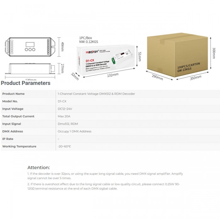 GloboStar® 71424 D1-CX Mi-BOXER DC DMX & RDM Dimmer High Speed Controller / Decoder 1 Καναλιού DC 12-24V 1 x 20A 480W - Max 20A 480W - IP20 Μ13 x Π5 x Υ2.5cm - 5 Years Warranty GloboStar® 71424 D1-CX Mi-BOXER DC DMX & RDM Dimmer High Speed Controller / Decoder 1 Καναλιού DC 12-24V 1 x 20A 480W - Max 20A 480W - IP20 Μ13 x Π5 x Υ2.5cm - 5 Years Warranty