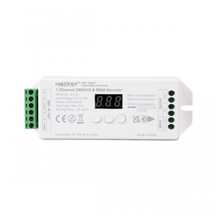 GloboStar® 71424 D1-CX Mi-BOXER DC DMX & RDM Dimmer High Speed Controller / Decoder 1 Καναλιού DC 12-24V 1 x 20A 480W - Max 20A 480W - IP20 Μ13 x Π5 x Υ2.5cm - 5 Years Warranty GloboStar® 71424 D1-CX Mi-BOXER DC DMX & RDM Dimmer High Speed Controller / Decoder 1 Καναλιού DC 12-24V 1 x 20A 480W - Max 20A 480W - IP20 Μ13 x Π5 x Υ2.5cm - 5 Years Warranty