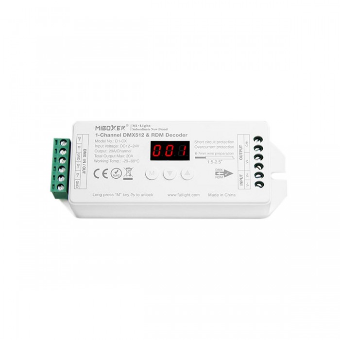 GloboStar® 71424 D1-CX Mi-BOXER DC DMX & RDM Dimmer High Speed Controller / Decoder 1 Καναλιού DC 12-24V 1 x 20A 480W - Max 20A 480W - IP20 Μ13 x Π5 x Υ2.5cm - 5 Years Warranty GloboStar® 71424 D1-CX Mi-BOXER DC DMX & RDM Dimmer High Speed Controller / Decoder 1 Καναλιού DC 12-24V 1 x 20A 480W - Max 20A 480W - IP20 Μ13 x Π5 x Υ2.5cm - 5 Years Warranty