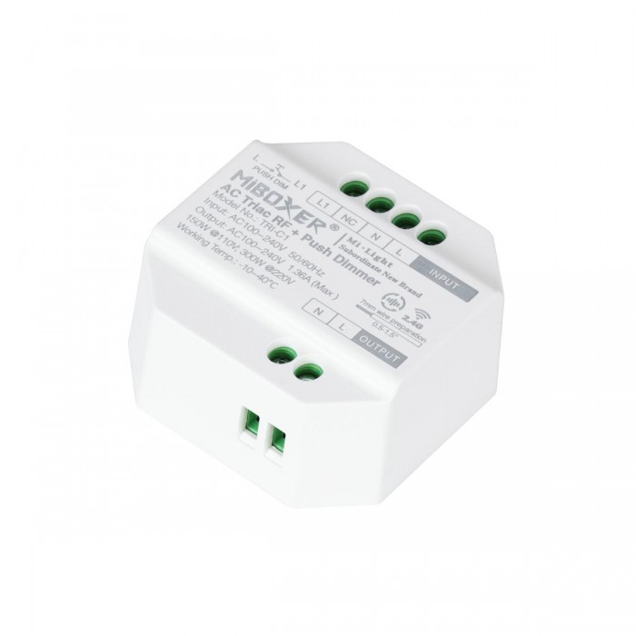 GloboStar® 71432 TRI-C1 Mi-BOXER AC Triac & RF 2.4Ghz & Push Dimmer 1 Καναλιού AC 100-240V 1 x 1.36A 300W - Max 1.36A 300W - IP20 Μ5 x Π5 x Υ2.3cm - 5 Years Warranty