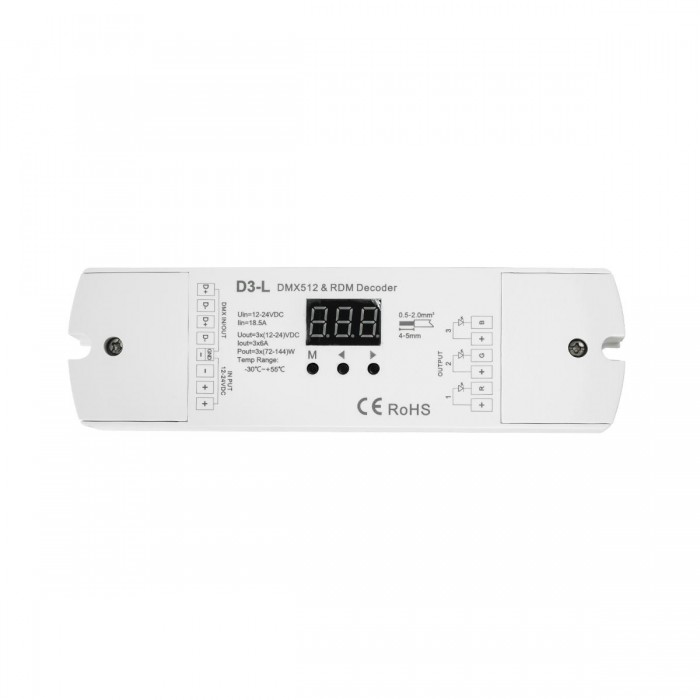 GloboStar® 71447 D3-L SKYDANCE DC DMX & RDM Dimmer High Speed Controller / Decoder 3 Καναλιών DC 12-24V 3 x 6A 144W - Max 18.5A 432W - IP20 Μ17 x Π5 x Υ2.5cm - 5 Years Warranty GloboStar® 71447 D3-L SKYDANCE DC DMX & RDM Dimmer High Speed Controller / Decoder 3 Καναλιών DC 12-24V 3 x 6A 144W - Max 18.5A 432W - IP20 Μ17 x Π5 x Υ2.5cm - 5 Years Warranty