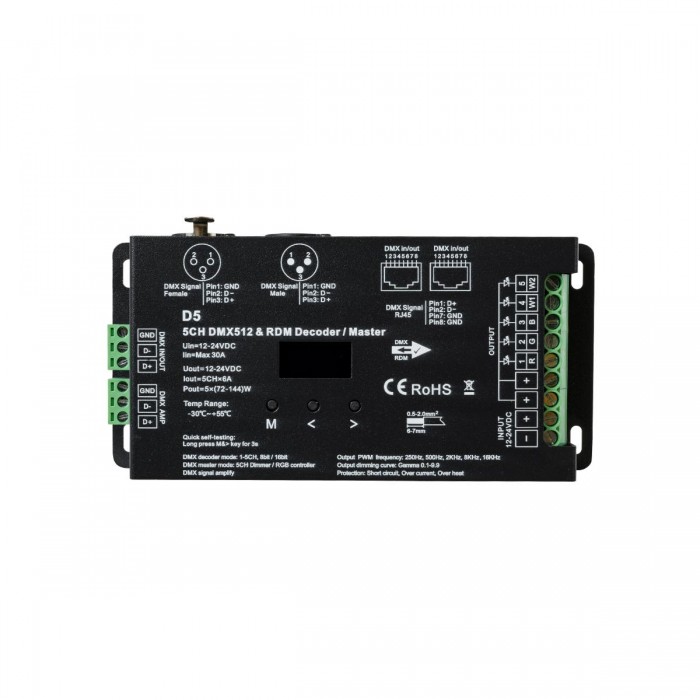 GloboStar® 71448 D5 SKYDANCE DC DMX & RDM Dimmer High Speed Controller / Decoder 5 Καναλιών DC 12-24V 5 x 6A 144W - Max 30A 864W - IP20 Μ17 x Π8 x Υ4cm - 5 Years Warranty GloboStar® 71448 D5 SKYDANCE DC DMX & RDM Dimmer High Speed Controller / Decoder 5 Καναλιών DC 12-24V 5 x 6A 144W - Max 30A 864W - IP20 Μ17 x Π8 x Υ4cm - 5 Years Warranty