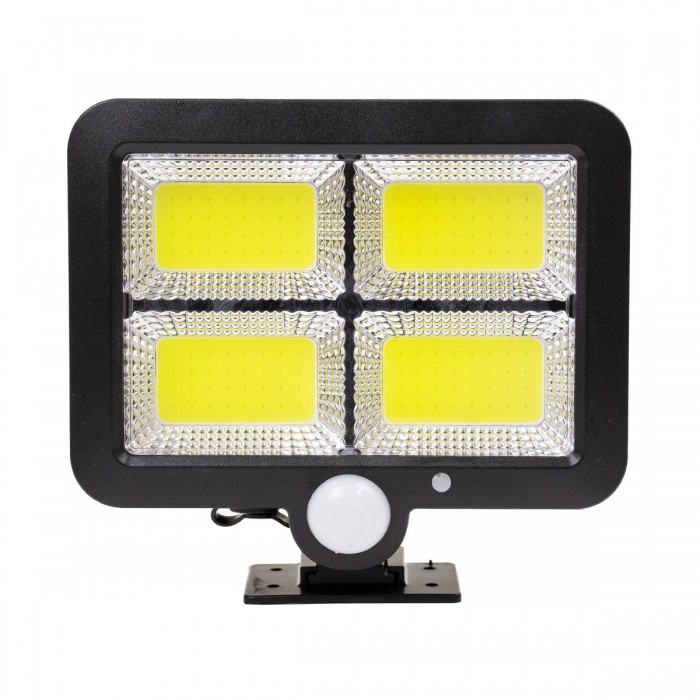 GloboStar® 71462 Αυτόνομος Ηλιακός Προβολέας LED 128 4 x COB 30W 1600lm με Ενσωματωμένη Μπαταρία 2400mAh - Φωτοβολταϊκό Πάνελ με Αισθητήρα Ημέρας-Νύχτας - PIR Αισθητήρα Κίνησης Αδιάβροχο IP65 Ψυχρό Λευκό 6000K