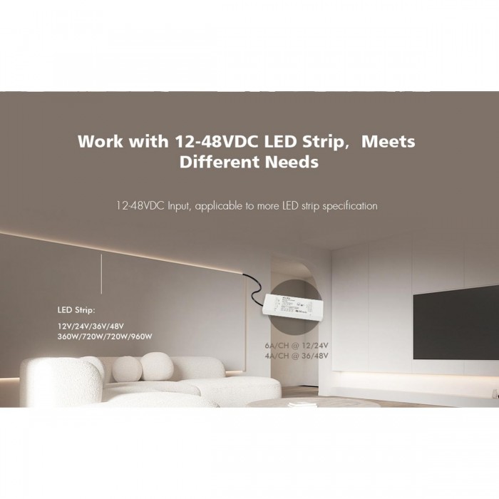 GloboStar® 71470 V5-L SKYDANCE DC WiFi & RF 2.4Ghz Dimmer High Speed Controller 5 Καναλιών DC 12-48V 5 x 6A 288W - Max 30A 1440W - IP20 Μ18 x Π5.7 x Υ2.8cm - 5 Years Warranty