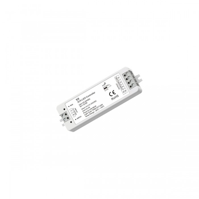 GloboStar® 71546 V3 SKYDANCE DC RF 2.4Ghz Dimmer High Speed Controller 3 Καναλιών DC 12-24V 3 x 5A 96W - Max 12A 288W - IP20 Μ10 x Π3.5 x Υ2cm - 5 Years Warranty