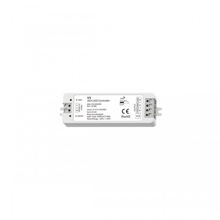 GloboStar® 71546 V3 SKYDANCE DC RF 2.4Ghz Dimmer High Speed Controller 3 Καναλιών DC 12-24V 3 x 5A 96W - Max 12A 288W - IP20 Μ10 x Π3.5 x Υ2cm - 5 Years Warranty