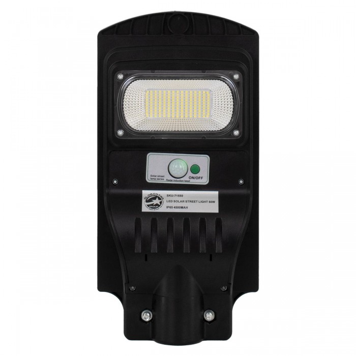 GloboStar® 71550 Αυτόνομο Ηλιακό Φωτιστικό Δρόμου Street Light LED SMD 50W 4000lm με Ενσωματωμένη Μπαταρία Li-ion 4500mAh - Φωτοβολταϊκό Πάνελ με Αισθητήρα Ημέρας-Νύχτας PIR Αισθητήρα Κίνησης και Ασύρματο Χειριστήριο Αδιάβροχο IP65 Ψυχρό Λευκό 6000K
