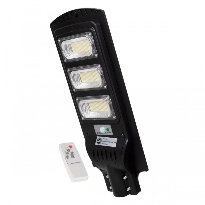 GloboStar® 71552 Αυτόνομο Ηλιακό Φωτιστικό Δρόμου Street Light LED SMD 150W 12000lm με Ενσωματωμένη Μπαταρία Li-ion 9000mAh - Φωτοβολταϊκό Πάνελ με Αισθητήρα Ημέρας-Νύχτας PIR Αισθητήρα Κίνησης και Ασύρματο Χειριστήριο Αδιάβροχο IP65 Ψυχρό Λευκό 6000K