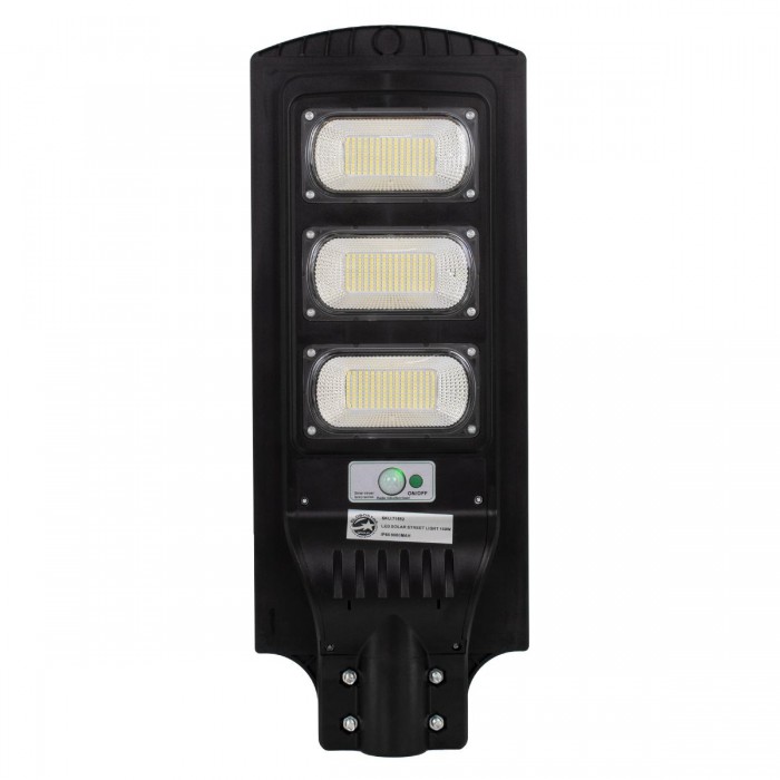 GloboStar® 71552 Αυτόνομο Ηλιακό Φωτιστικό Δρόμου Street Light LED SMD 150W 12000lm με Ενσωματωμένη Μπαταρία Li-ion 9000mAh - Φωτοβολταϊκό Πάνελ με Αισθητήρα Ημέρας-Νύχτας PIR Αισθητήρα Κίνησης και Ασύρματο Χειριστήριο Αδιάβροχο IP65 Ψυχρό Λευκό 6000K