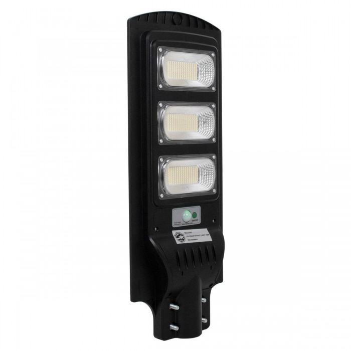 GloboStar® 71552 Αυτόνομο Ηλιακό Φωτιστικό Δρόμου Street Light LED SMD 150W 12000lm με Ενσωματωμένη Μπαταρία Li-ion 9000mAh - Φωτοβολταϊκό Πάνελ με Αισθητήρα Ημέρας-Νύχτας PIR Αισθητήρα Κίνησης και Ασύρματο Χειριστήριο Αδιάβροχο IP65 Ψυχρό Λευκό 6000K