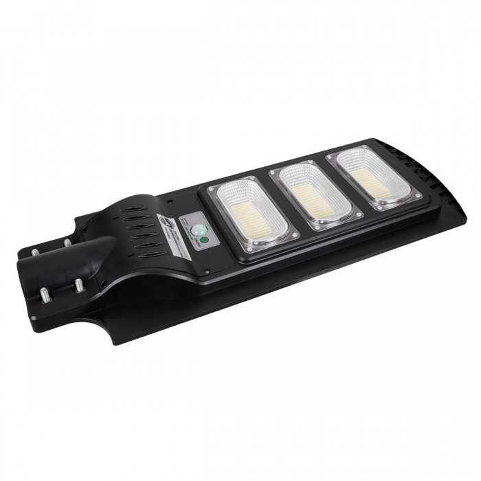 GloboStar® 71552 Αυτόνομο Ηλιακό Φωτιστικό Δρόμου Street Light LED SMD 150W 12000lm με Ενσωματωμένη Μπαταρία Li-ion 9000mAh - Φωτοβολταϊκό Πάνελ με Αισθητήρα Ημέρας-Νύχτας PIR Αισθητήρα Κίνησης και Ασύρματο Χειριστήριο Αδιάβροχο IP65 Ψυχρό Λευκό 6000K